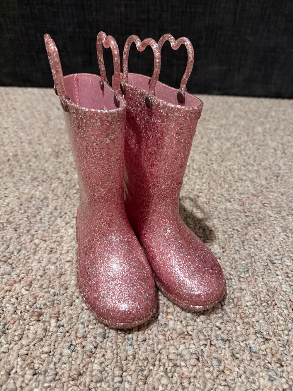 Western Chief Kids Glitter Pink Rain Boots with Heart Handles